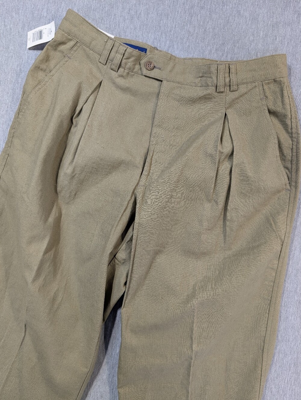 Christopher Rand Linen Blend Pleated Pants Men's 34 X 34 Khaki Cuffed Leg NWT